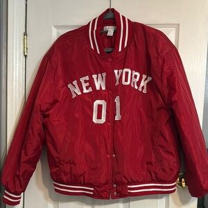 Red Bomber Jacket with New York Print